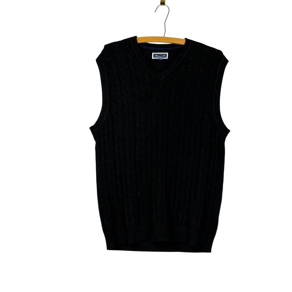 Club Room Black Cable Knit Sweater Vest Mens L NWOT V Neck Preppy Layering